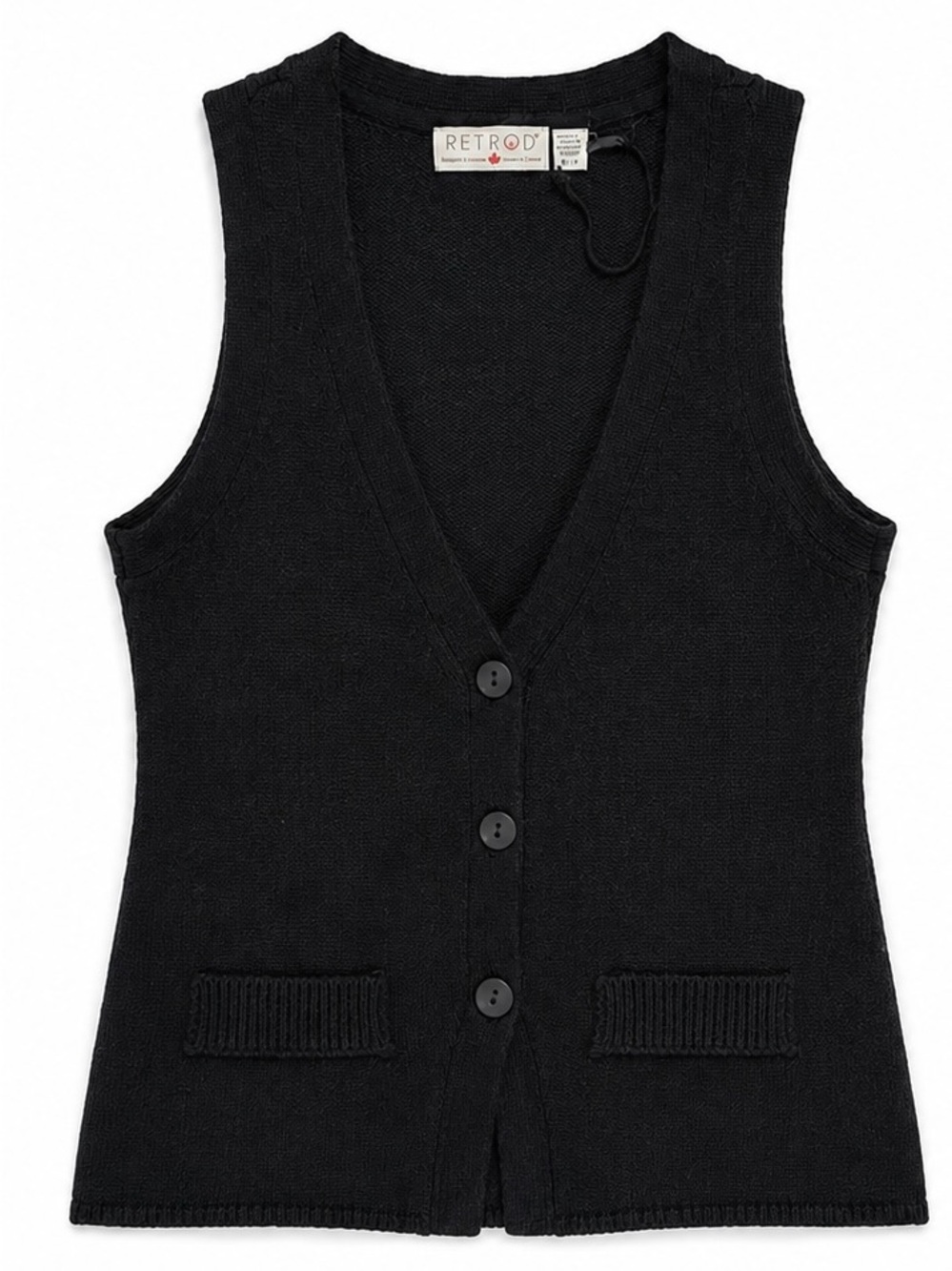 RetrodBlack V-Neck Knit Button-Front Women's Vest